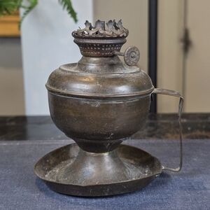 Antique European Finger Oil Lamp | Bronze Veilleuse Night Light | HB Maker Mark